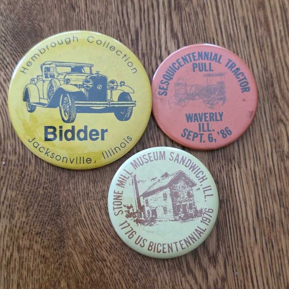 Vintage Illinois Pinback Button Lot Hembrough‎ Collection Tractor Pull 1976 1986